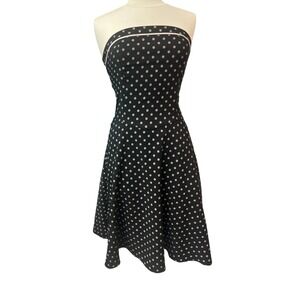 Vtg 90s Ruby‎ Rox Polka Dot Strapless Crinoline Black Dress 9 Pin Up Rockabilly